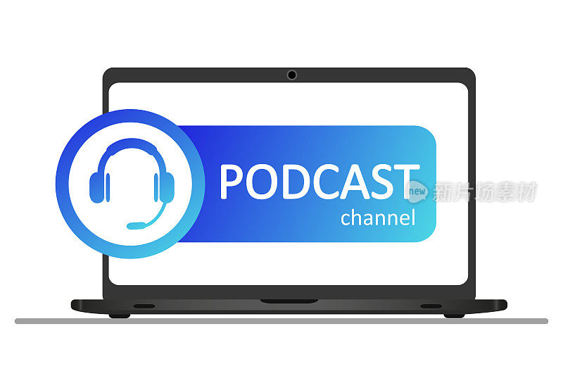 Podcast or radio logo. Gradient symbol and button of live streaming.